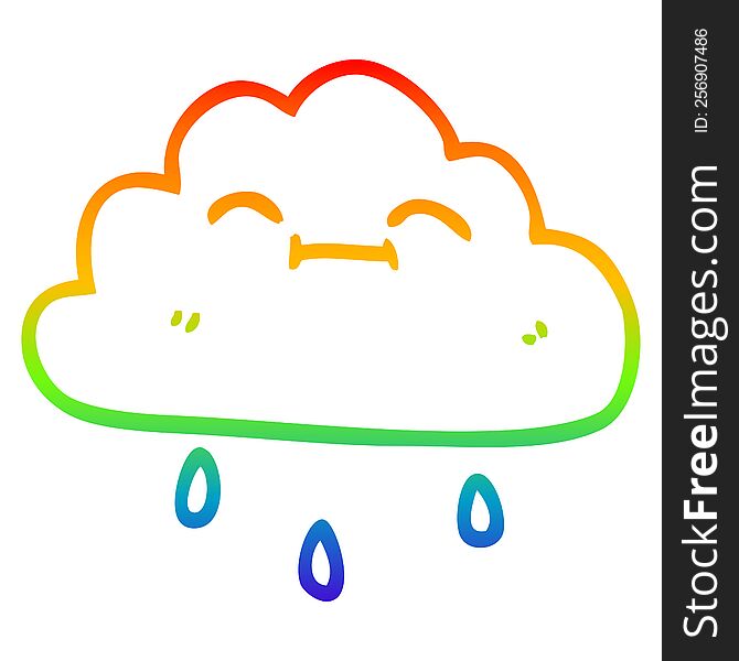 rainbow gradient line drawing of a cartoon happy rain cloud
