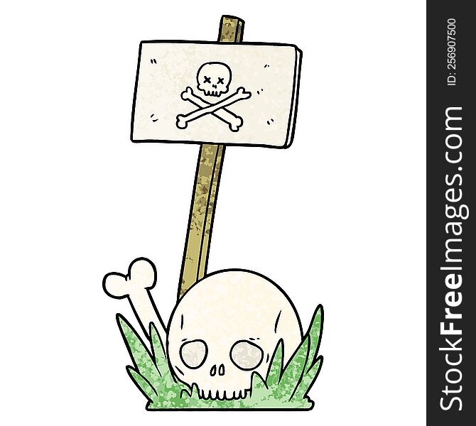 cartoon skull bones and warning sign. cartoon skull bones and warning sign