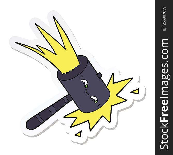 sticker of a cartoon hammer banging