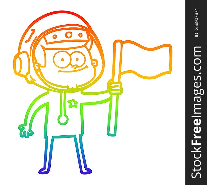 rainbow gradient line drawing of a happy astronaut cartoon