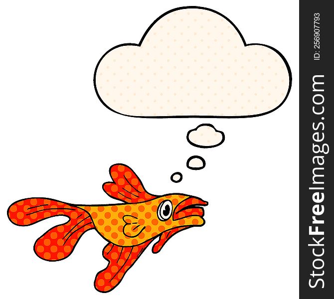 cartoon fighting fish with thought bubble in comic book style