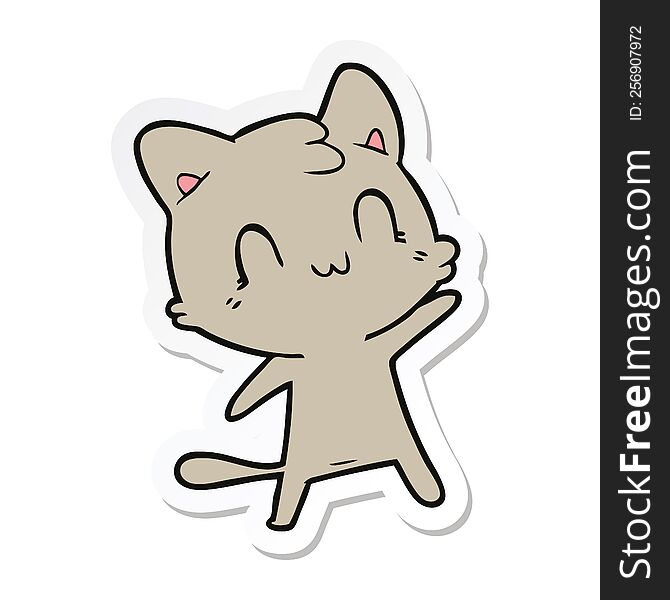 sticker of a cartoon happy cat