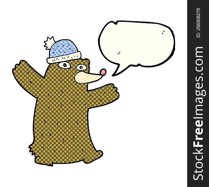 Comic Book Speech Bubble Cartoon Bear Wearing Hat