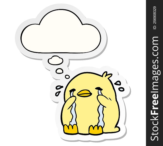 Cartoon Crying Bird And Thought Bubble As A Printed Sticker