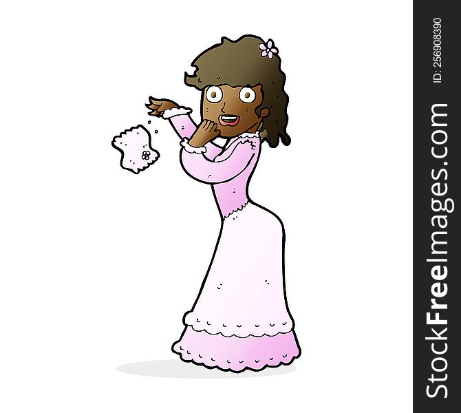 Cartoon Victorian Woman Dropping Handkerchief