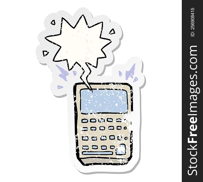 Cartoon Calculator And Speech Bubble Distressed Sticker