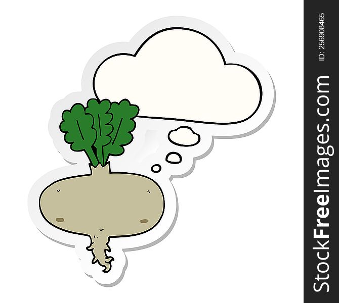 cartoon beetroot with thought bubble as a printed sticker