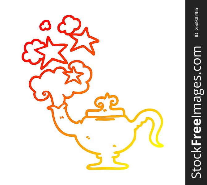 warm gradient line drawing of a cartoon magic lamp