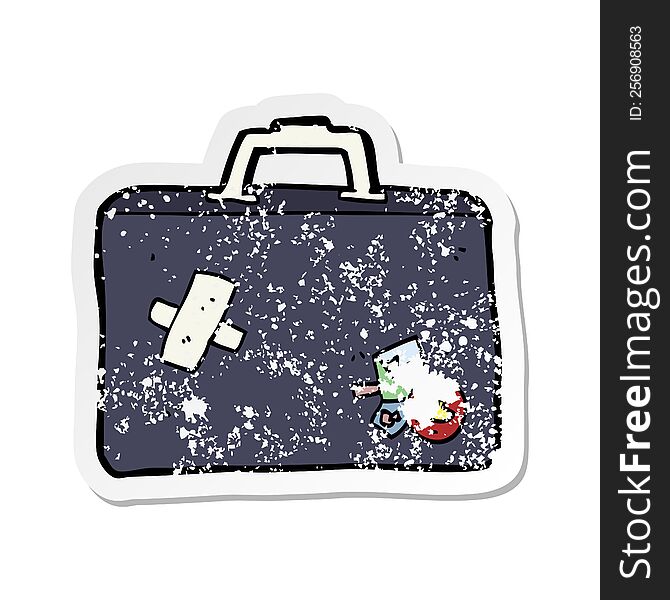 Retro Distressed Sticker Of A Cartoon Luggage