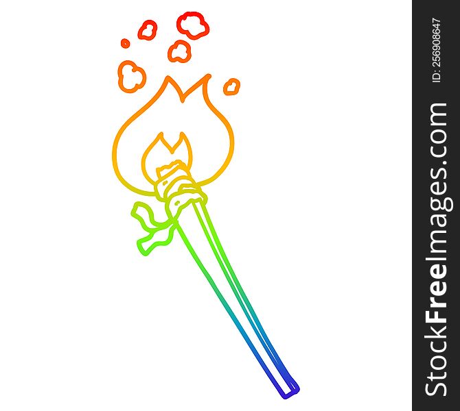 rainbow gradient line drawing of a cartoon burning torch