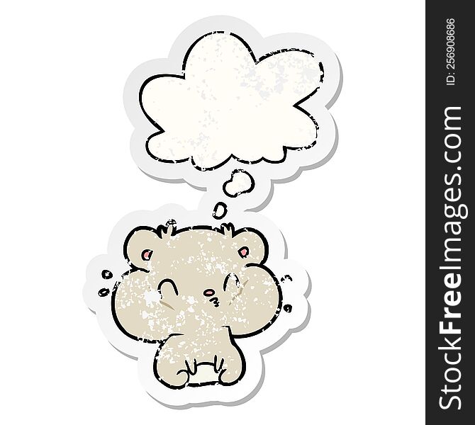 cartoon hamster with thought bubble as a distressed worn sticker