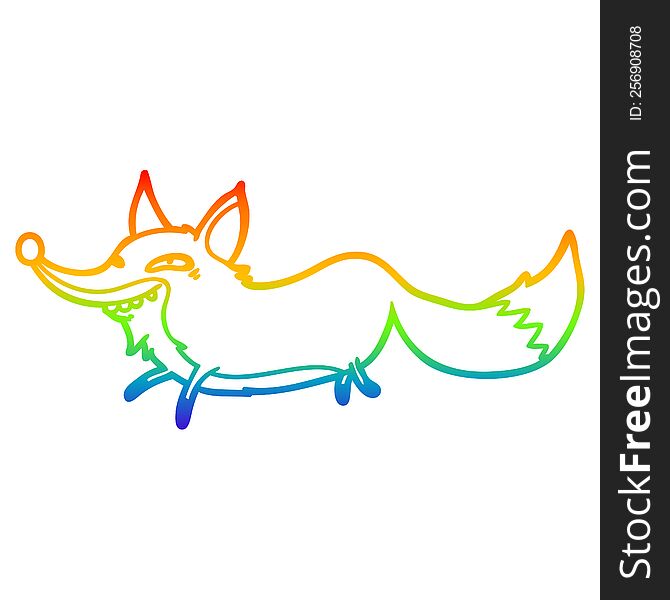 rainbow gradient line drawing of a cute cartoon sly fox