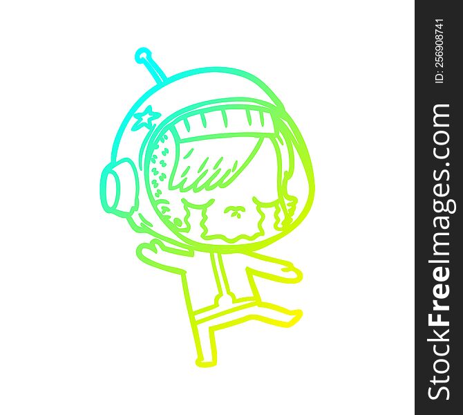 cold gradient line drawing of a cartoon crying astronaut girl