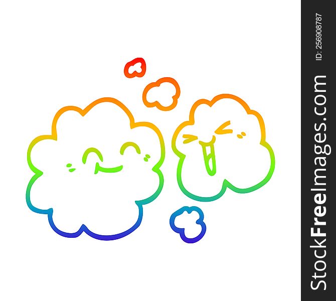 rainbow gradient line drawing of a cartoon of happy grey smoke