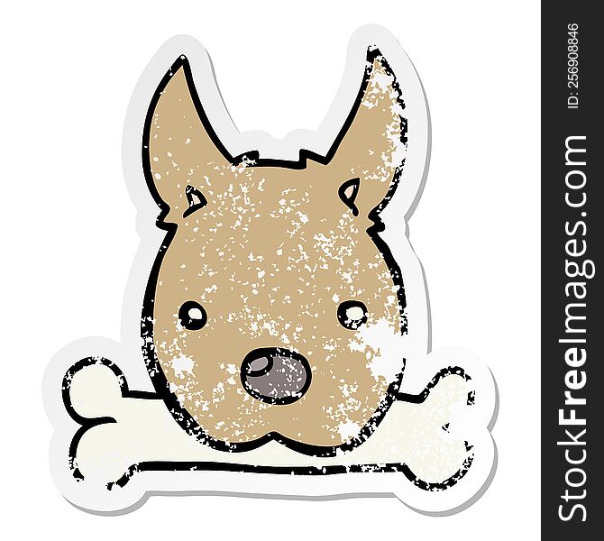 distressed sticker of a cartoon dog with bone