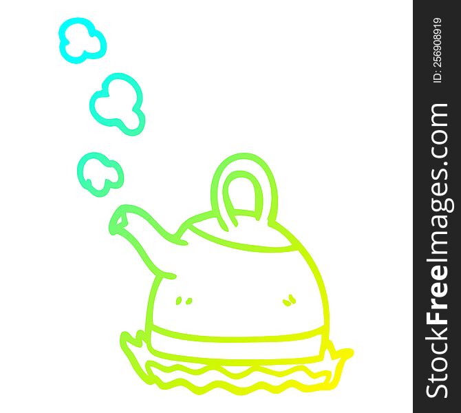cold gradient line drawing of a cartoon kettle on stove