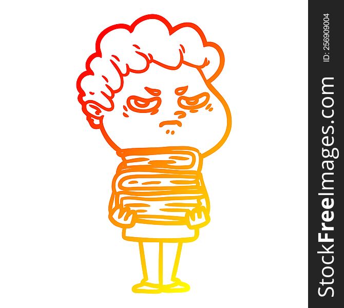warm gradient line drawing of a cartoon angry man