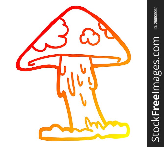 warm gradient line drawing of a cartoon mushroom