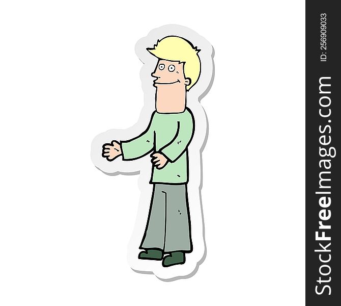 sticker of a cartoon man shrugging shoulders