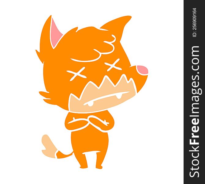 flat color style cartoon cross eyed fox