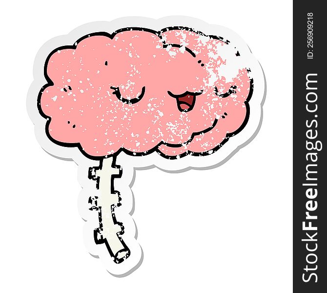 Distressed Sticker Of A Happy Cartoon Brain