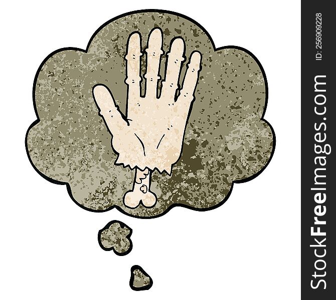 cartoon zombie hand and thought bubble in grunge texture pattern style