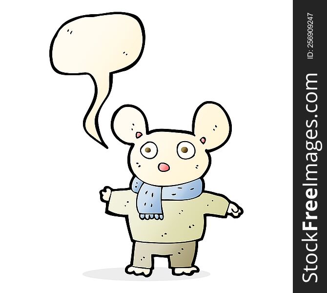 Cartoon Mouse In Clothes With Speech Bubble