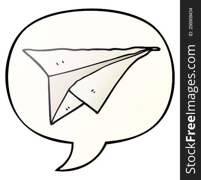 cartoon paper airplane with speech bubble in smooth gradient style