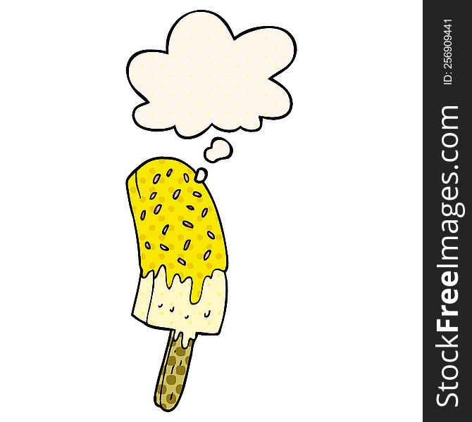 Cartoon Ice Cream Lolly And Thought Bubble In Comic Book Style