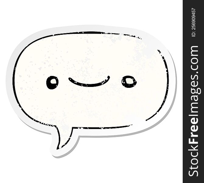 Happy Cartoon Face And Speech Bubble Distressed Sticker