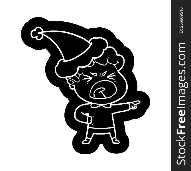 cartoon icon of a furious man wearing santa hat