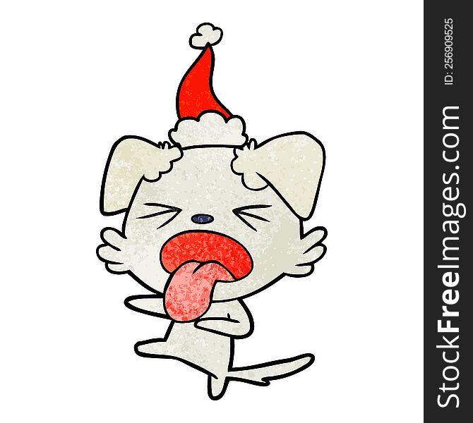 Textured Cartoon Of A Disgusted Dog Wearing Santa Hat