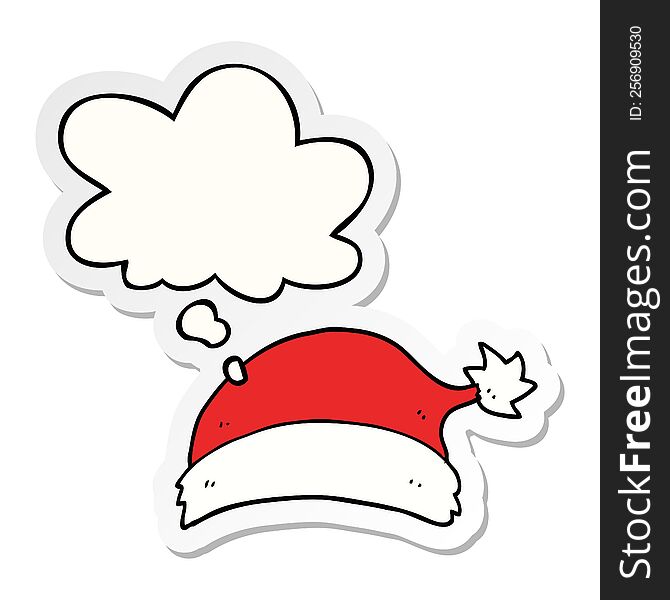 Cartoon Christmas Hat And Thought Bubble As A Printed Sticker