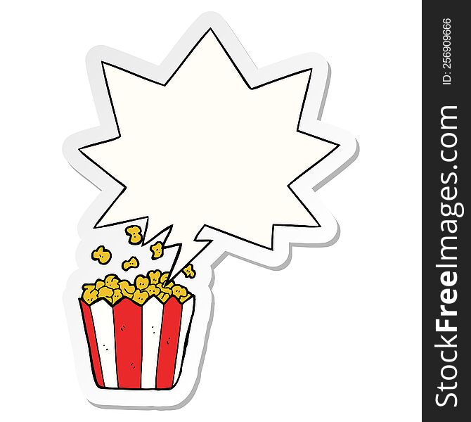 cartoon popcorn with speech bubble sticker. cartoon popcorn with speech bubble sticker