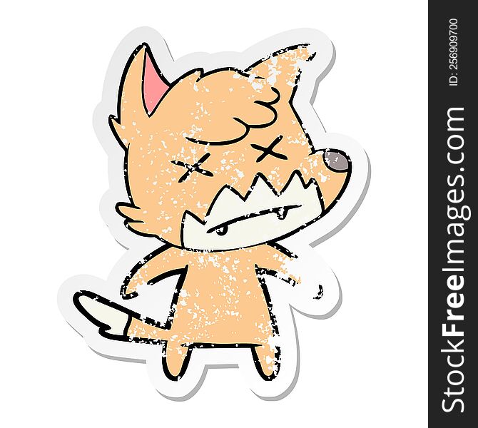 Distressed Sticker Of A Cartoon Dead Fox