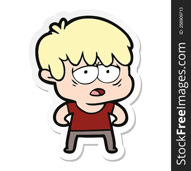 sticker of a cartoon exhausted boy