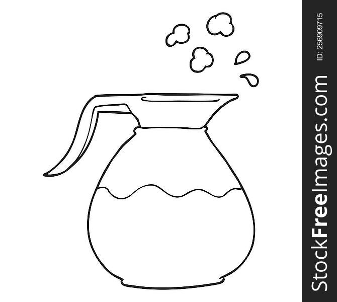 freehand drawn black and white cartoon coffee jug