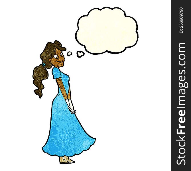 Cartoon Pretty Woman In Dress With Thought Bubble