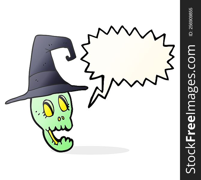 Speech Bubble Cartoon Skull Wearing Witch Hat