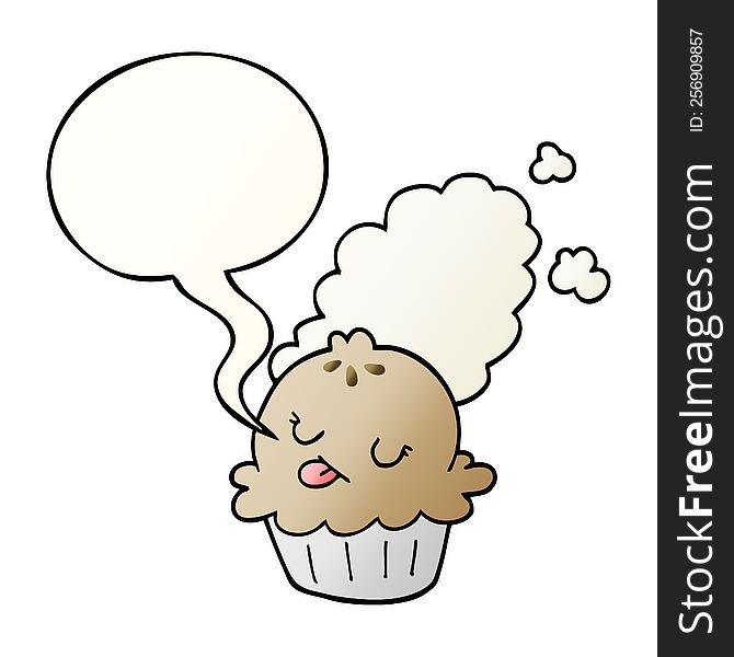 Cute Cartoon Pie And Speech Bubble In Smooth Gradient Style