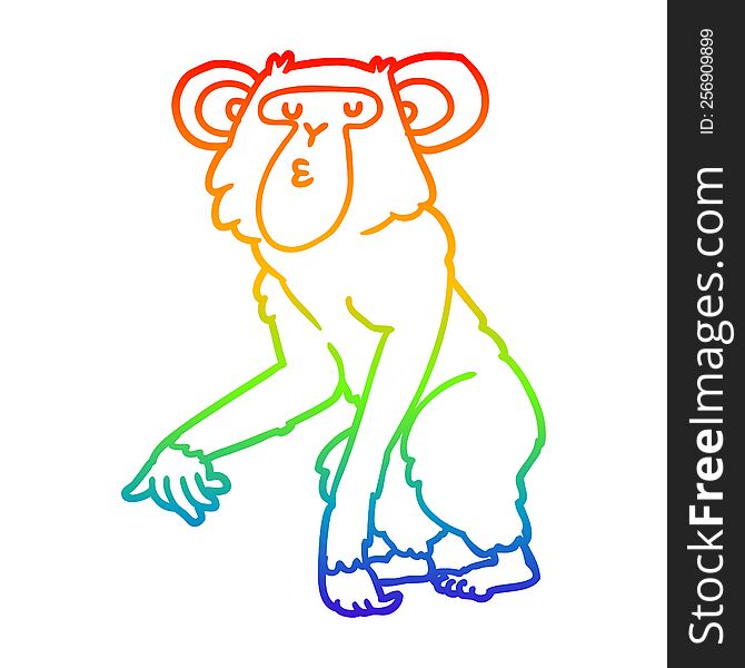 Rainbow Gradient Line Drawing Cartoon Chimpanzee