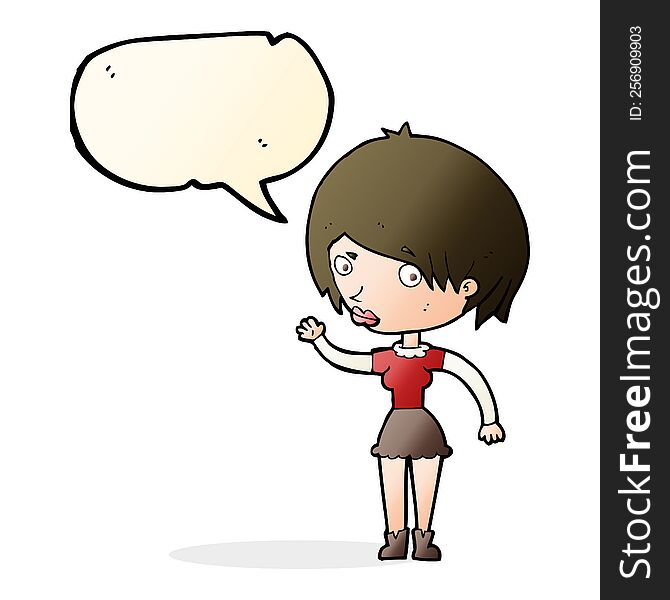 Cartoon Waving Woman With Speech Bubble