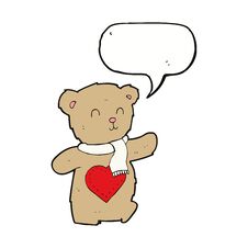 Cartoon Teddy Bear With Love Heart With Speech Bubble Stock Photos