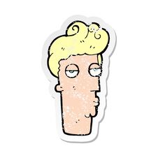 Retro Distressed Sticker Of A Cartoon Bored Mans Face Royalty Free Stock Image
