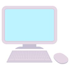 Computer With Wireless Mouse And Keyboard Stock Photo