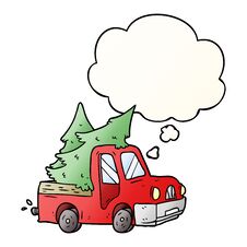 Cartoon Pickup Truck Carrying Trees And Thought Bubble In Smooth Gradient Style Royalty Free Stock Image