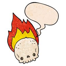 Spooky Cartoon Flaming Skull And Speech Bubble In Retro Texture Style Royalty Free Stock Photography