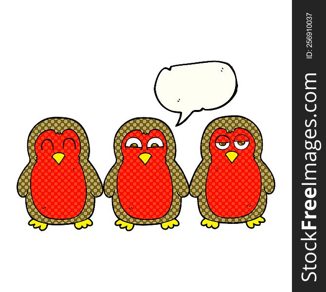 Comic Book Speech Bubble Cartoon Christmas Robins Holding Hands