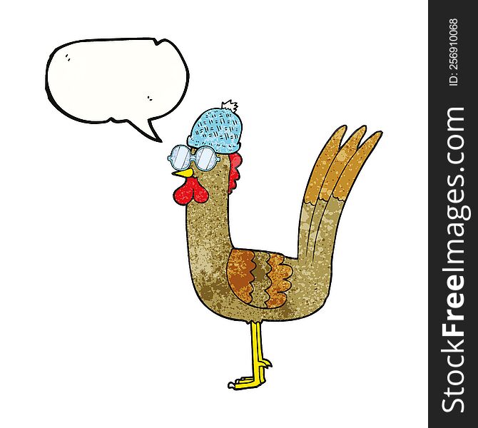 speech bubble textured cartoon chicken wearing disguise