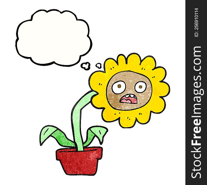 freehand drawn thought bubble textured cartoon sad flower
